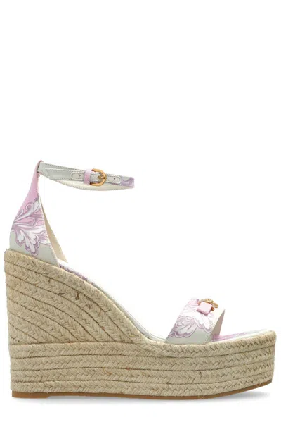 Versace Barocco Medusa 95 Wedge Sandals In Pink
