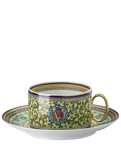 Versace Barocco Mosaic Tea And Saucer (set Of 6) In Green