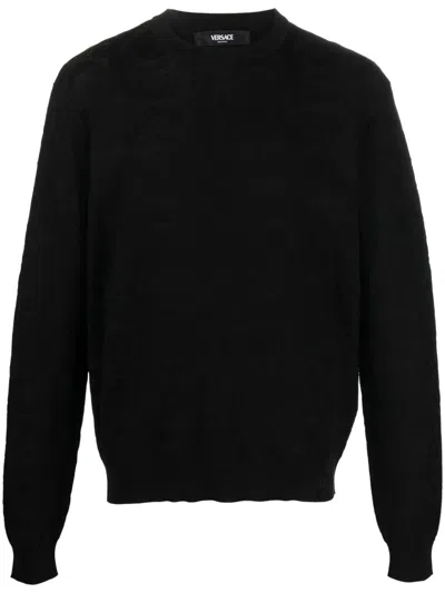 Versace Barocco-motif Textured Jumper In Black