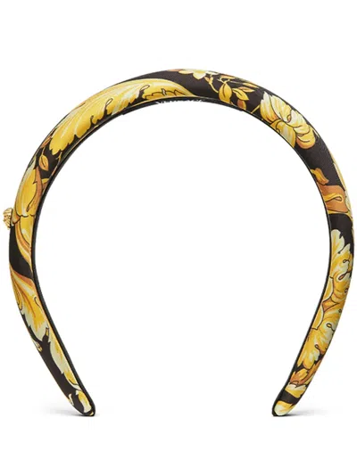 Versace Barocco Padded Satin Headband In Black
