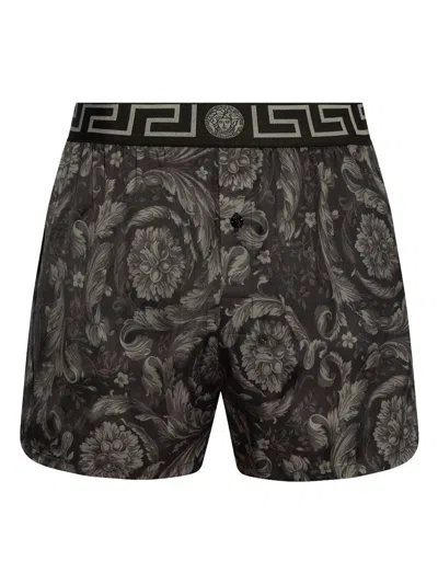 Versace Barocco Pajama Shorts In Black