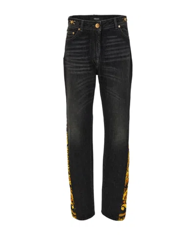 Versace Barocco-panel Jeans In Black