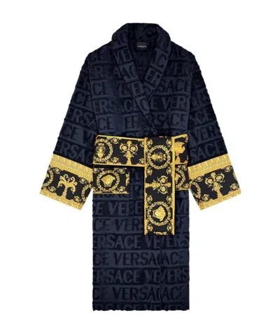 Versace I Love Baroque Terry-cloth Bathrobe In Blue