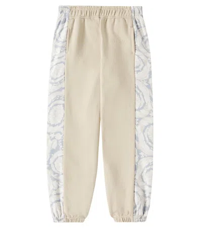 Versace Kids' Barocco Paneled Cotton Sweatpants In Beige
