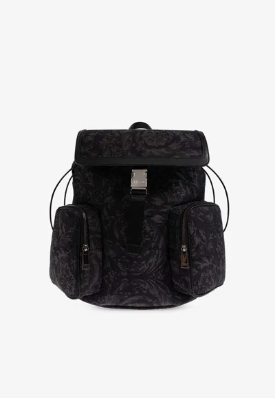 Versace Barocco-pattern Backpack In Black