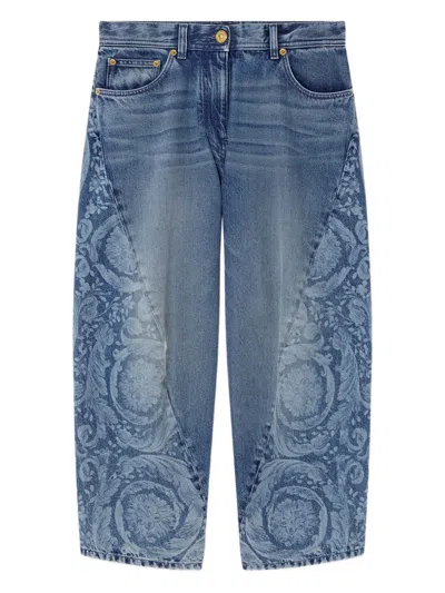 Versace Barocco-pattern Jeans In Blue
