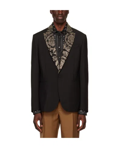 Versace Barocco-pattern Stud-embellished Blazer In Black