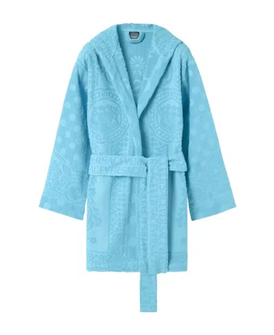 Versace Barocco-pattern Terry-cloth Robe In Blue