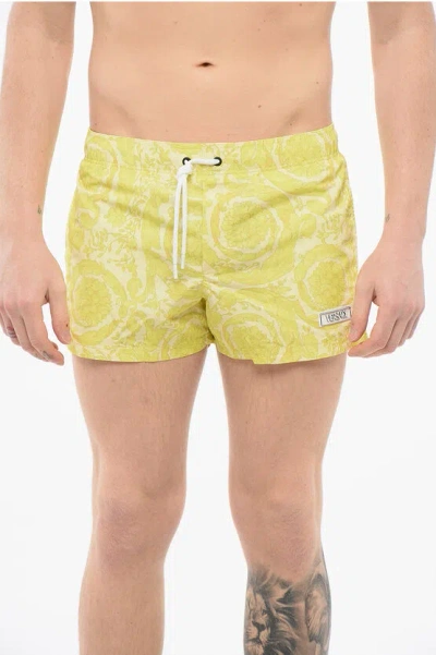 Versace Barocco Print Nylon Swim Shorts In Mimosa