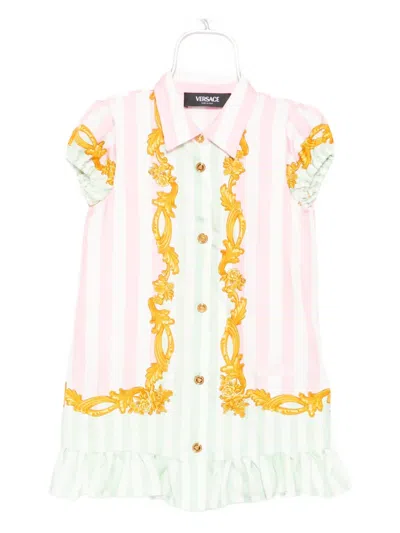 Versace Kids' Barocco Pinstripe Dress In Pink