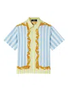 Versace Barocco Pinstripe Silk Shirt In White