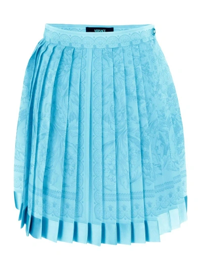 Versace Barocco Pleated Mini Skirt In Blue