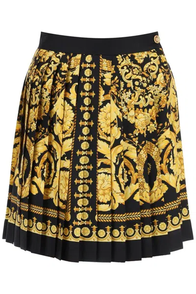 Versace Barocco Pleated Mini Skirt In Giallo