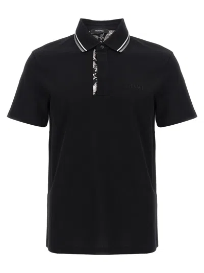 Versace Barocco' Polo Shirt In Black