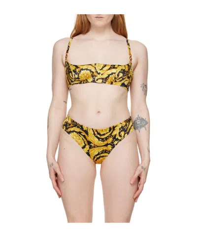 Versace Barocco-print Balconette Bra In 5b000-black+gold