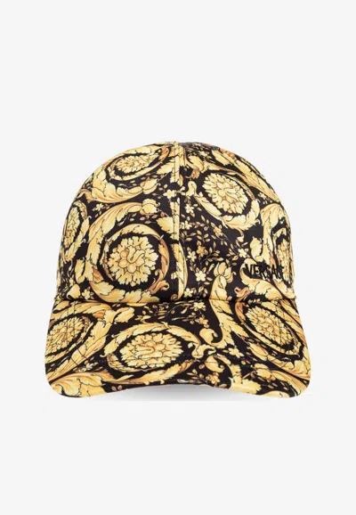 Versace Barocco Print Baseball Cap In Yellow