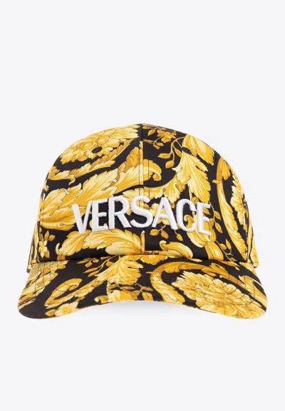 Versace Barocco Print Baseball Cap In Yellow