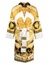 Versace Barocco-print Belted Coat In White