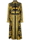 Versace Belted Printed Silk-twill Midi Shirt Dress In Black