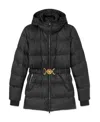 Versace Barocco-print Belted Puffer Jacket In Black