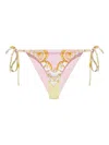 Versace Barocco Print String Bikini Bottoms In Pink