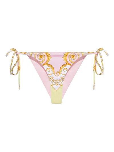 Versace Barocco Print Bikini Bottom In Pink
