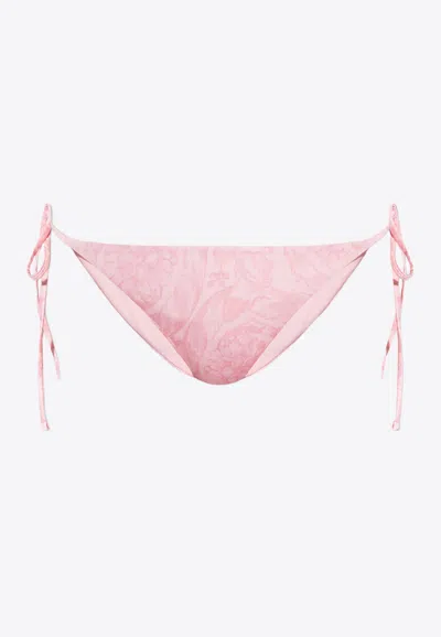 Versace Barocco-print Bikini Bottoms In Pink