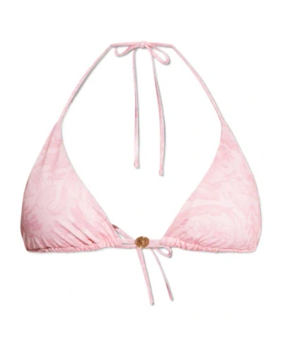 Versace Barocco-print Bikini Top In Pink