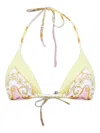 Versace Barocco Triangle Bikini Top Adjustable Straps In Yellow