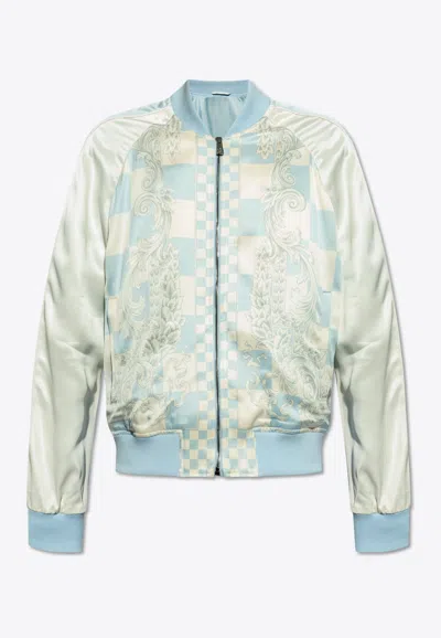 Versace Barocco Print Bomber Jacket In Blue