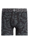 Versace Barocco Print Cotton Blend Boxer Briefs In Black Grey