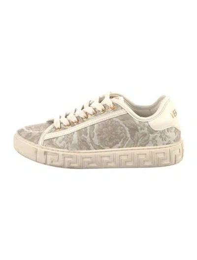 Pre-owned Versace Barocco Print Canvas Sneakers In Neutral