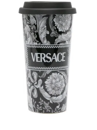 Versace Barocco-print Ceramic Travel Mug (0,5 L) In Black