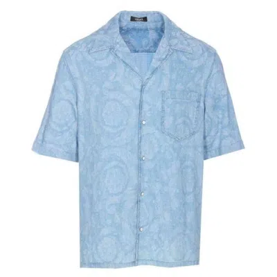 VERSACE VERSACE BAROCCO PRINT CHAMBRAY DENIM SHIRT