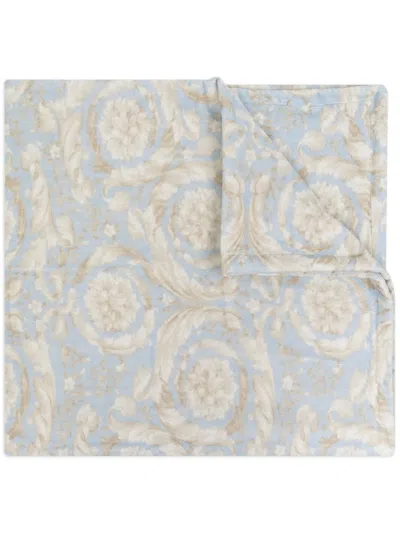 Versace Barocco-print Cotton Bath Towel In Blue