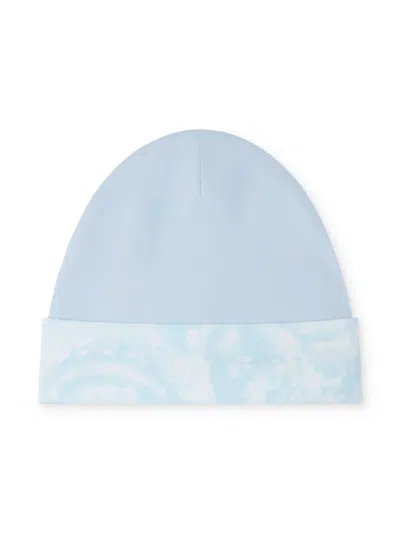 Versace Babies' Barocco-print Cotton-blend Beanie In Blue