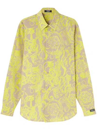 Versace Barocco Stencil Shirt In Yellow+print