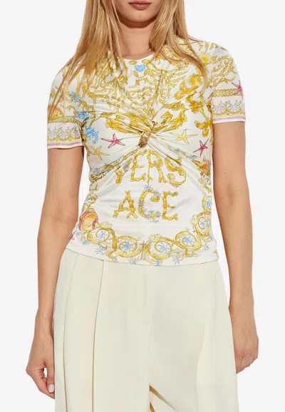 Versace Barocco Print Draped Top In White