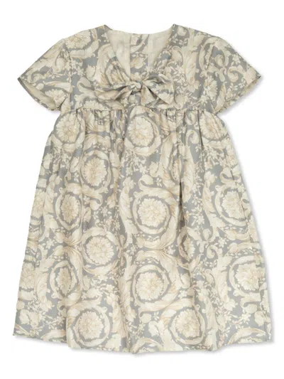 Versace Kids' Barocco-print Dress In Grey