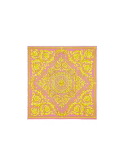 Versace Barocco-print Frayed Scarf In Yellow