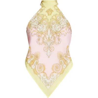 Versace Barocco Print Georgette Cover-up Halter Top In Neutral
