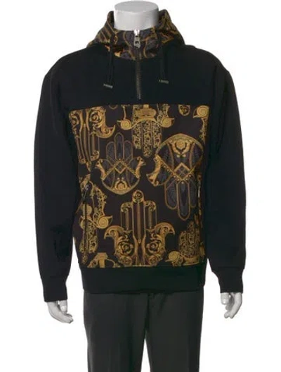 Pre-owned Versace Barocco Print Graphic Print Hoodie In Black