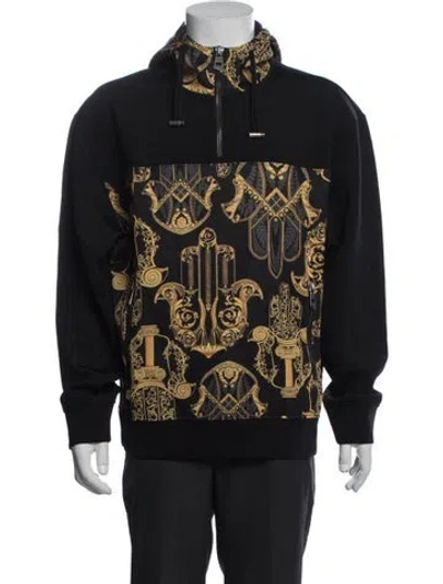 Pre-owned Versace Barocco Print Graphic Print Hoodie W/ Tags In Black