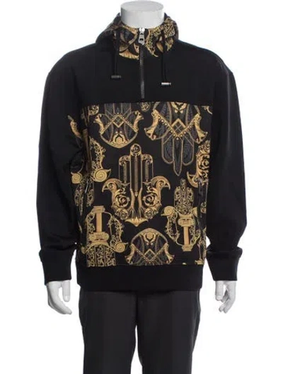 Pre-owned Versace Barocco Print Graphic Print Hoodie W/ Tags In Black