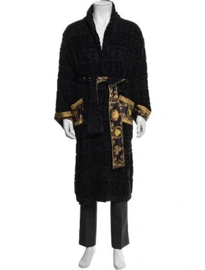 Pre-owned Versace Barocco Print Graphic Print Robe In Black/yellow