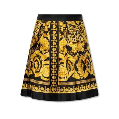 Versace Barocco Print High-waisted Silk Skirt In Multi