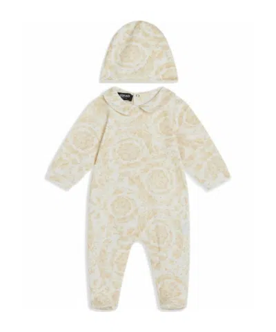 Versace Barocco-print Jersey Babygrow Set In White
