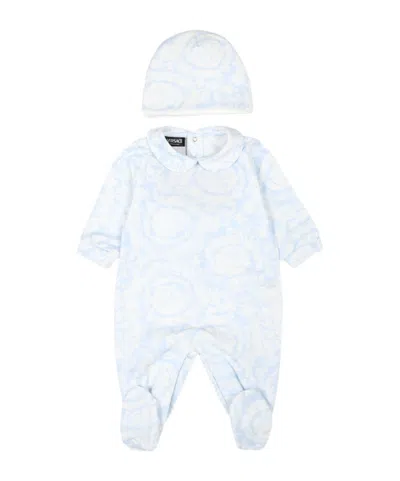 Versace Barocco-print Jersey Babygrow Set In White