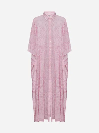 Versace Barocco印花雪纺罩衫裙 In Pink