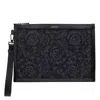Versace Barocco Print Leather Pouch In Black